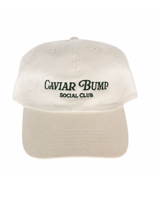 CB Hat in white with Green embroidery
